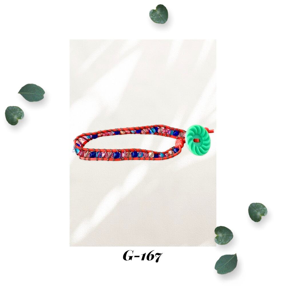 Pink Orange Navy Blue Crackle Bicone Glass Beaded Single Red Wrap Bracelet